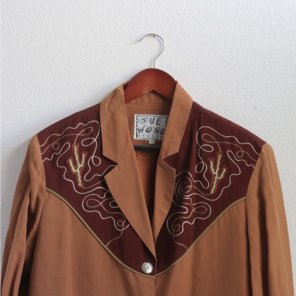 Sue Wong Two-Tone Brown Western-Embroidered Blazer